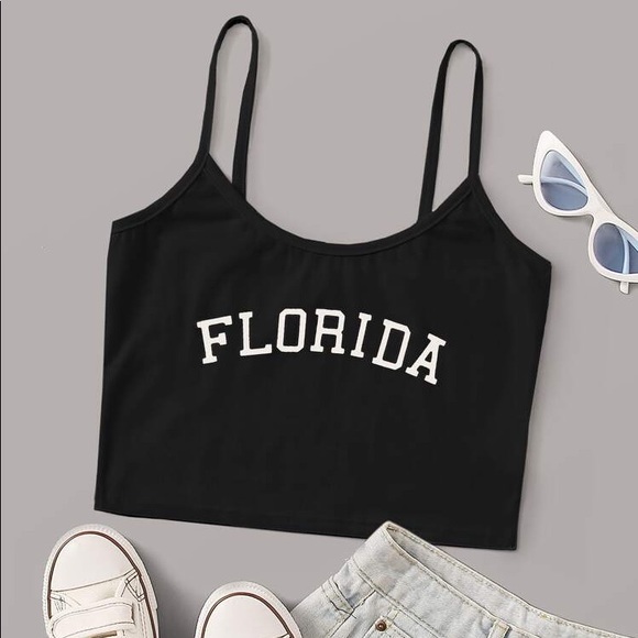 ROMWE Tops - Romwe Florida Black Graphic Cropped Top Size S